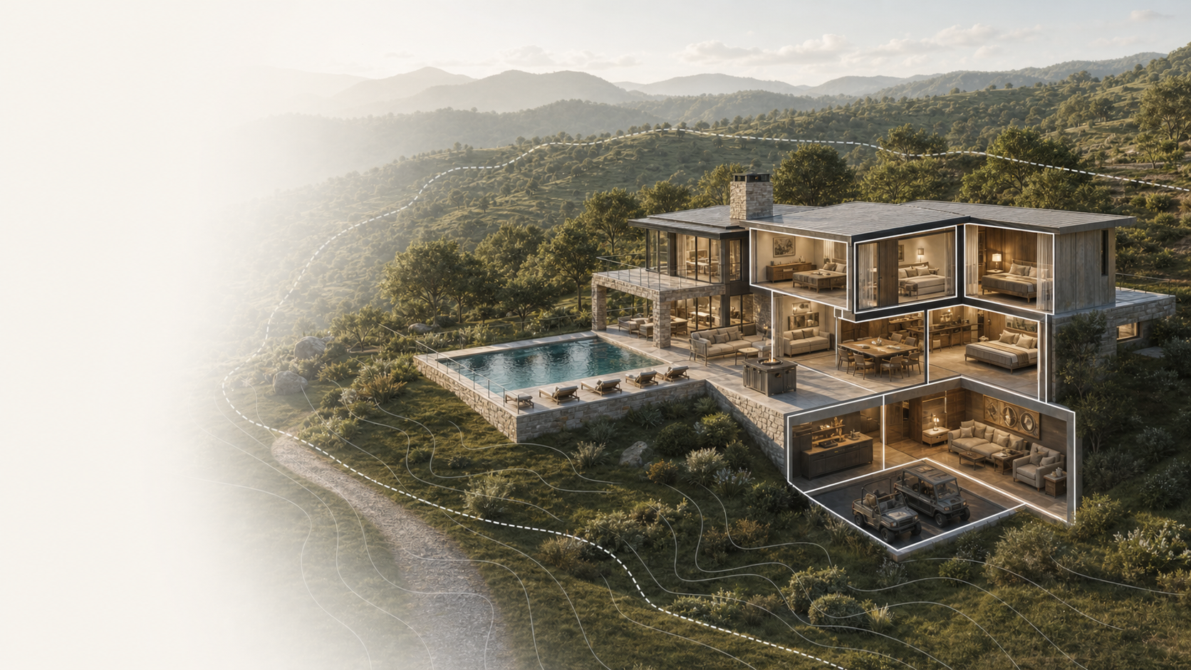 Atlas hosted property experience showing a section-cut estate and acreage context